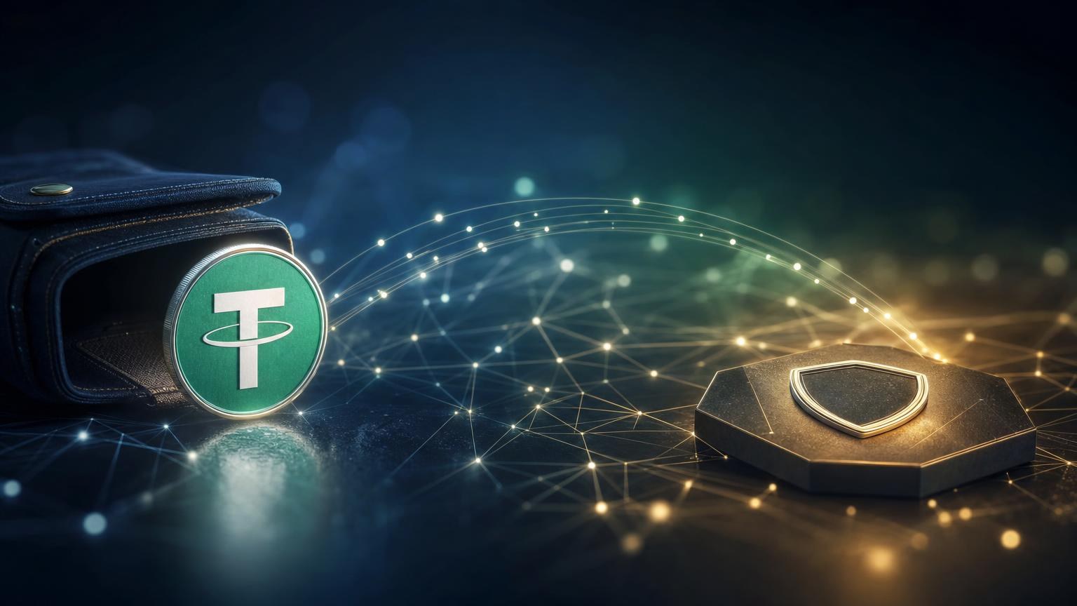 A user checks the USDT token, receiving address, blockchain network, and transaction details before confirming a cryptocurrency transfer
